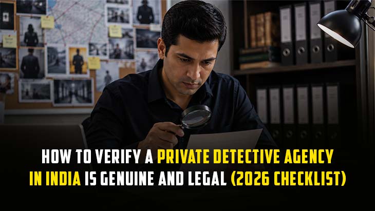 Private investigator verifying documents to identify a genuine detective agency in India with a legal hiring checklist for 2026